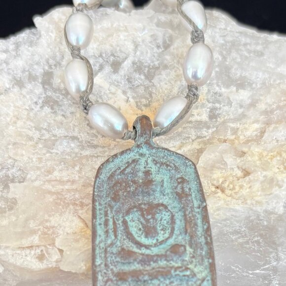 Boho Freshwater Pearl & Patina Pendant Necklace - Picture 2 of 6